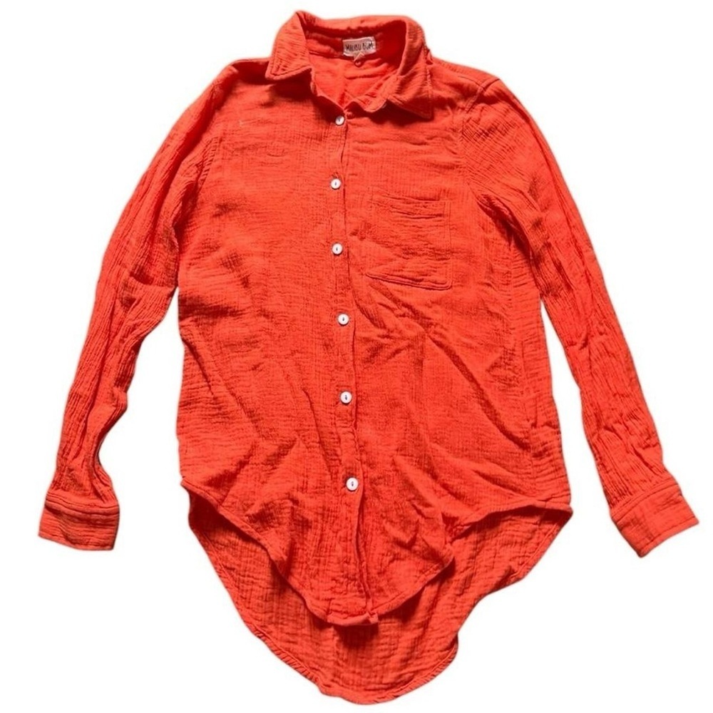 A79-Malibu Bum Orange long sleeve button-up shirt #boho #beach